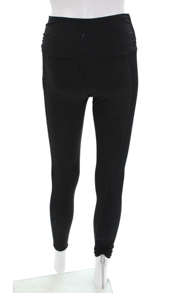 Splendid Womens High Waisted Ribbed Panel Detail Athletic Leggings Black Size XS