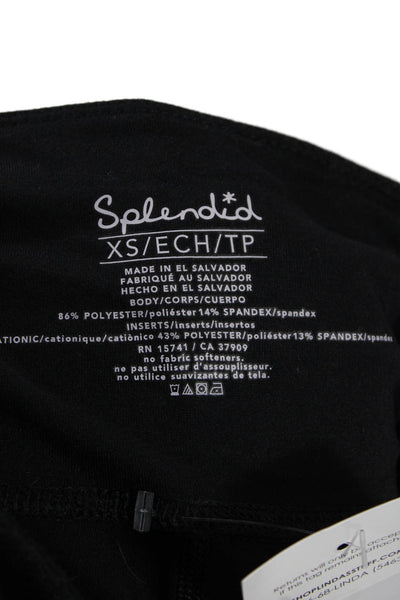 Splendid Womens High Waisted Ribbed Panel Detail Athletic Leggings Black Size XS