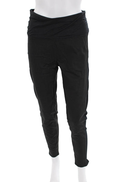 Splendid Womens High Waisted Ribbed Panel Detail Athletic Leggings Black Size L