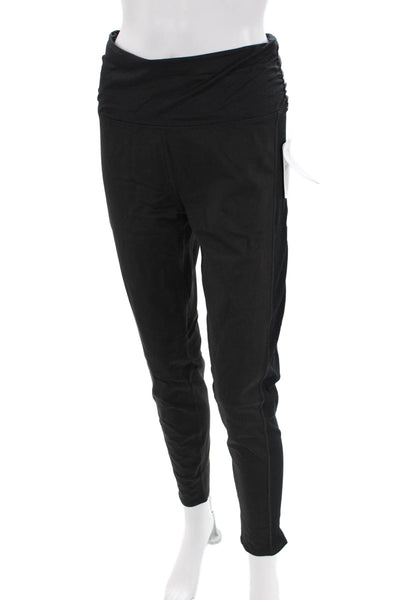 Splendid Womens High Waisted Ribbed Panel Detail Athletic Leggings Black Size L