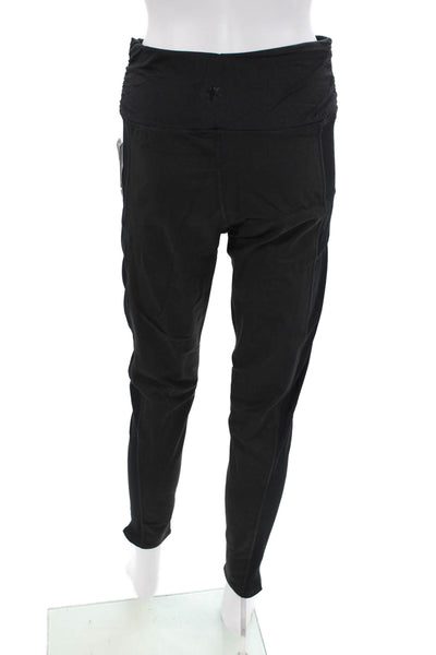Splendid Womens High Waisted Ribbed Panel Detail Athletic Leggings Black Size L