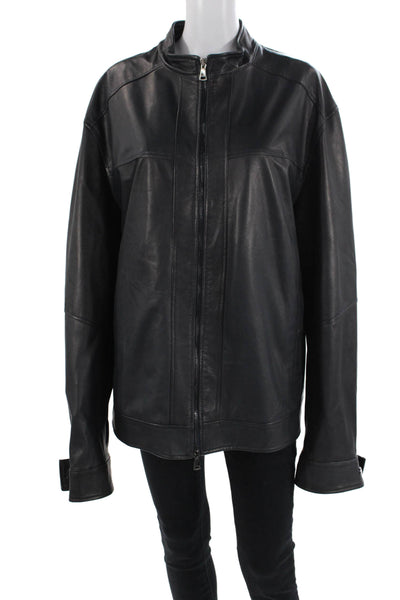 Giorgio Mens Leather Double Zip Mock Neck Jacket Navy Size XL