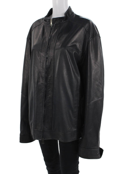 Giorgio Mens Leather Double Zip Mock Neck Jacket Navy Size XL