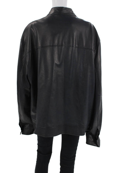 Giorgio Mens Leather Double Zip Mock Neck Jacket Navy Size XL