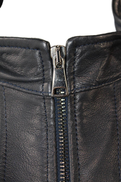 Giorgio Mens Leather Double Zip Mock Neck Jacket Navy Size XL