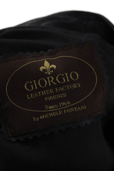 Giorgio Mens Leather Double Zip Mock Neck Jacket Navy Size XL
