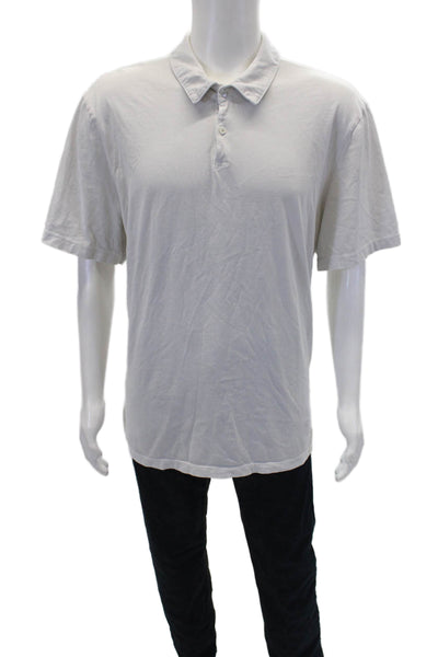 James Perse Mens Short Sleeves Crew Neck Polo Shirt White Cotton Size 5