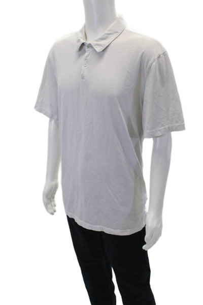 James Perse Mens Short Sleeves Crew Neck Polo Shirt White Cotton Size 5