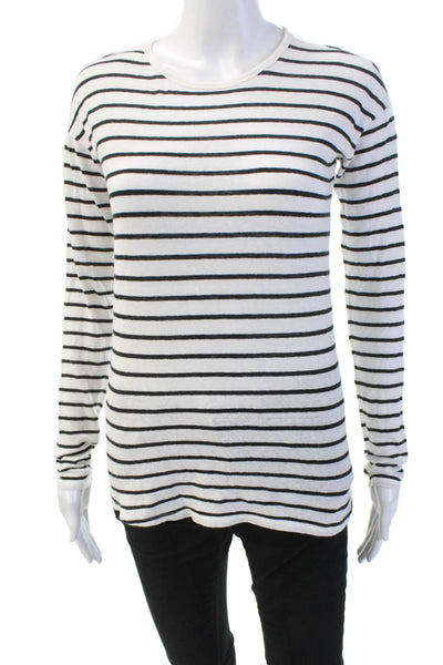 Vince Womens Striped Relaxed Crew Neck Shirt White Black Cotton Size Petite
