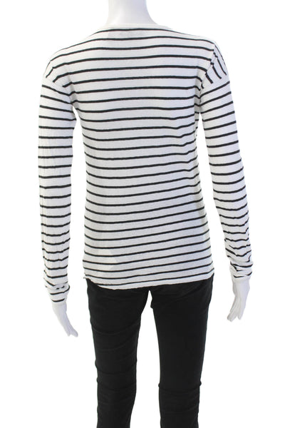 Vince Womens Striped Relaxed Crew Neck Shirt White Black Cotton Size Petite