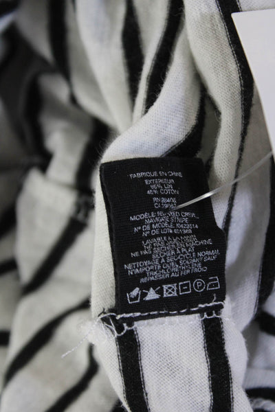 Vince Womens Striped Relaxed Crew Neck Shirt White Black Cotton Size Petite