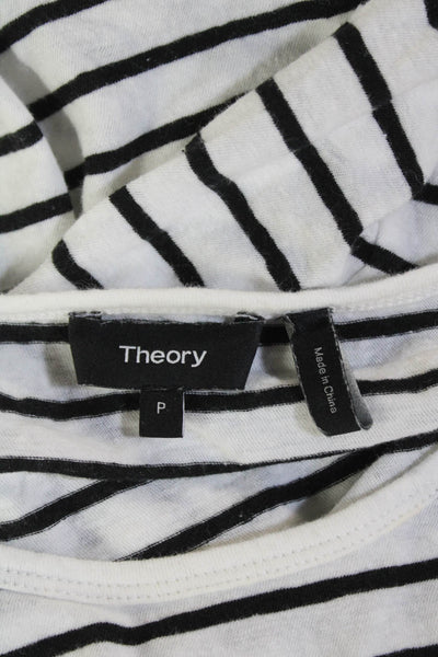 Vince Womens Striped Relaxed Crew Neck Shirt White Black Cotton Size Petite