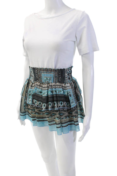 Pop Saint Barth Womens Silk Geometric Print Mini Skirt Blue Black Size One Size
