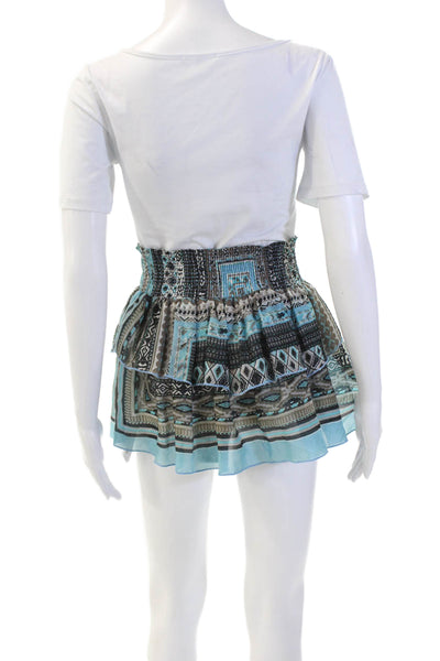Pop Saint Barth Womens Silk Geometric Print Mini Skirt Blue Black Size One Size