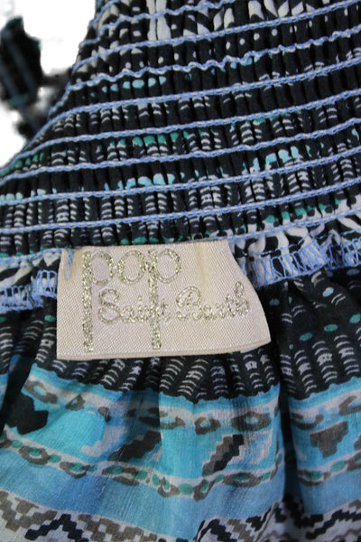 Pop Saint Barth Womens Silk Geometric Print Mini Skirt Blue Black Size One Size