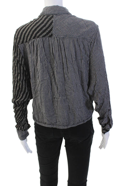 Free People Womens Striped Collared Crop Button-Down Shirt Black Size XS