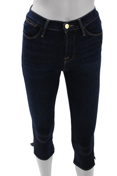 Frame Womens Cotton Cabana Dark Washed Buttoned Capri Jeans Blue Size EUR 24