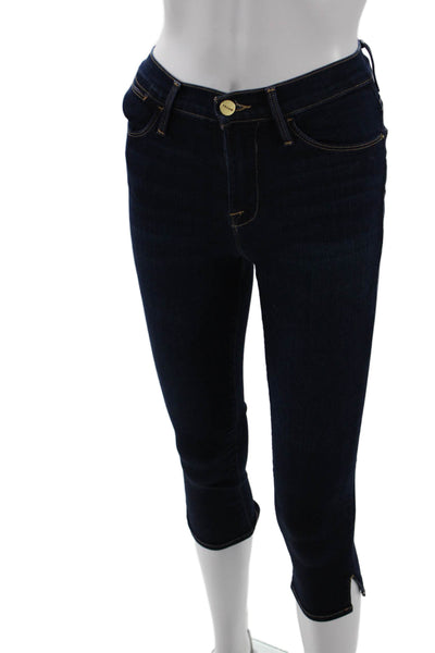 Frame Womens Cotton Cabana Dark Washed Buttoned Capri Jeans Blue Size EUR 24
