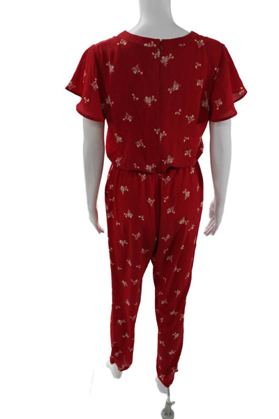 Vince Camuto Signature Womens V Neck Floral Short Sleeve Jumpsuit Red Size 2