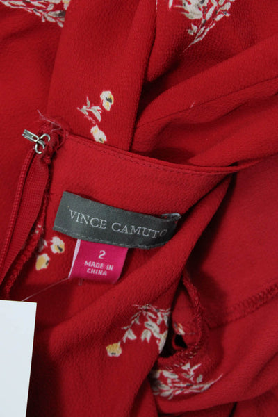 Vince Camuto Signature Womens V Neck Floral Short Sleeve Jumpsuit Red Size 2