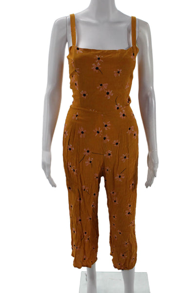 Faithfull The Brand Womens Floral Tie Back Wide Leg Jumpsuit Yellow Size 2