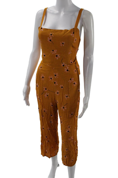 Faithfull The Brand Womens Floral Tie Back Wide Leg Jumpsuit Yellow Size 2