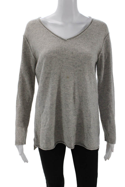 Sundance Womens Cashmere Long Sleeve V Neck Pullover Sweater Gray Size XS