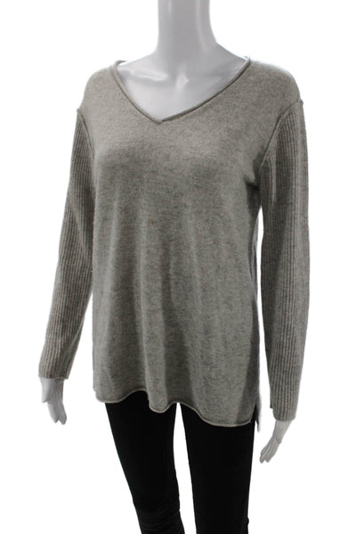 Sundance Womens Cashmere Long Sleeve V Neck Pullover Sweater Gray Size XS