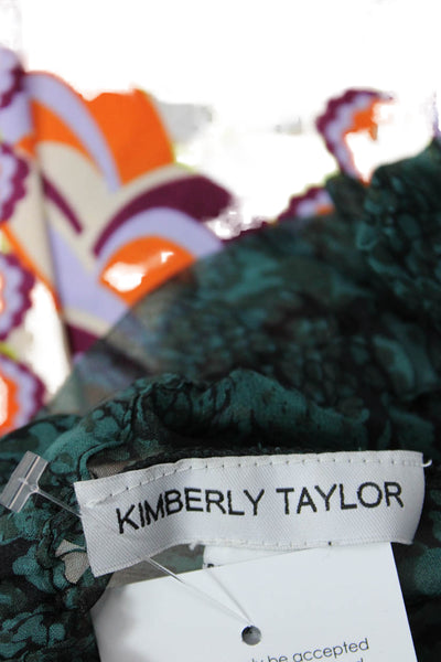 Kimberly Taylor Womens Long Sleeve Off Shoulder Silk Snake Print Top Green Small