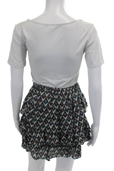 Etoile Isabel Marant Womens Cotton Elastic Waist Tiered Skirt Multi Size 02