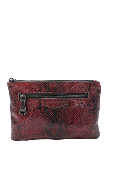 Aimee Kestenberg Womens Snakeskin Print Zipper Closure Clutch Handbag Red Black