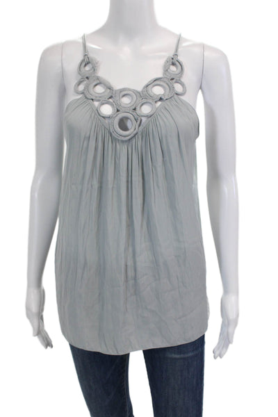 Ramy Brook Womens Crochet Ring Sleeveless Tank Top Light Blue Size Small