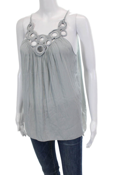 Ramy Brook Womens Crochet Ring Sleeveless Tank Top Light Blue Size Small