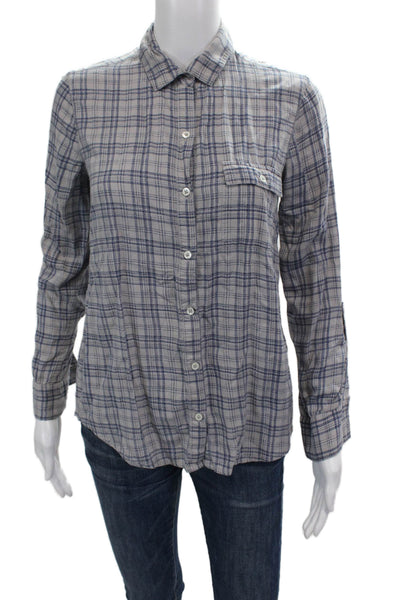 Soft Joie Womens Plaid Button Down Long Sleeves Shirt Gray Blue Size Extra Small
