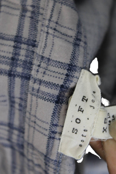 Soft Joie Womens Plaid Button Down Long Sleeves Shirt Gray Blue Size Extra Small