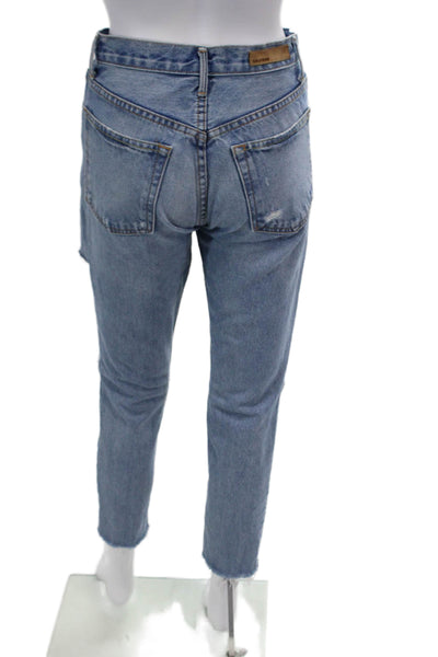 Grlfrnd Womens Distressed Slim Leg High Rise Karolina Jeans Blue Size 25