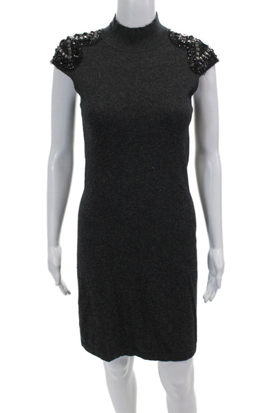 Design History Womens Jeweled Turtleneck Sweater Dress Gray Size Small