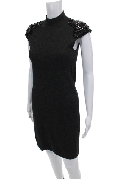 Design History Womens Jeweled Turtleneck Sweater Dress Gray Size Small