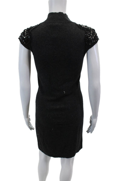 Design History Womens Jeweled Turtleneck Sweater Dress Gray Size Small