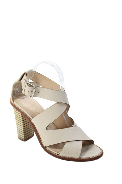 Loeffler Randall Womens Leather Cross Strap Sandal Heels White Size 8.5 B