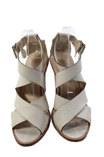 Loeffler Randall Womens Leather Cross Strap Sandal Heels White Size 8.5 B