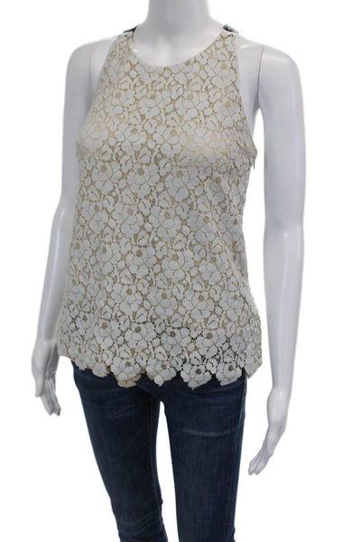 Massimo Dutti Womens Cotton Floral Sleeveless Tied Tank Top Blue Size S