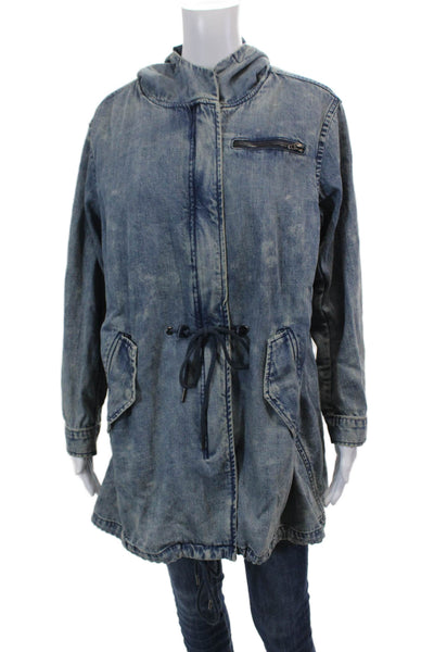 Blank NYC Womens Textured Long Sleeve Hood Denim Jacket Blue Size S
