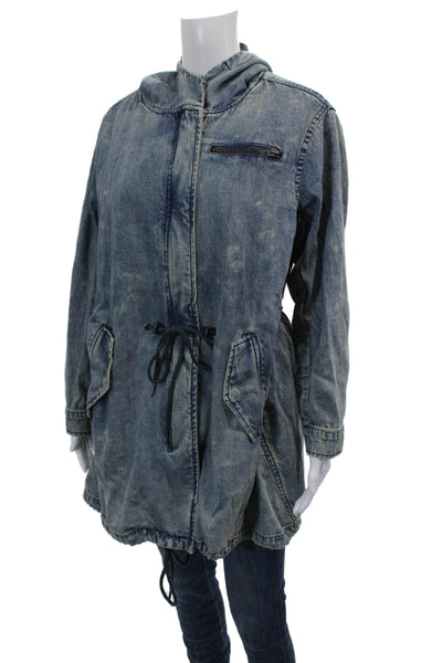 Blank NYC Womens Textured Long Sleeve Hood Denim Jacket Blue Size S