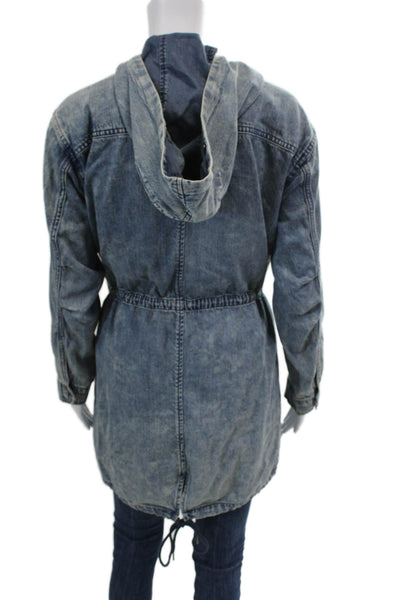 Blank NYC Womens Textured Long Sleeve Hood Denim Jacket Blue Size S