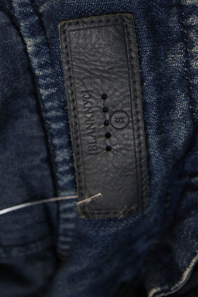 Blank NYC Womens Textured Long Sleeve Hood Denim Jacket Blue Size S