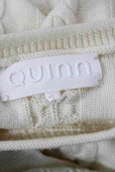 Quinn Womens Cable Knit Crew Neck Crochet Trim Sweater White Wool Size Medium