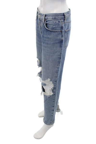 Agolde Womens Button Fly High Rise Medium Wash Distressed Jeans Blue Size 27