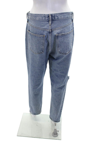 Agolde Womens Button Fly High Rise Medium Wash Distressed Jeans Blue Size 27