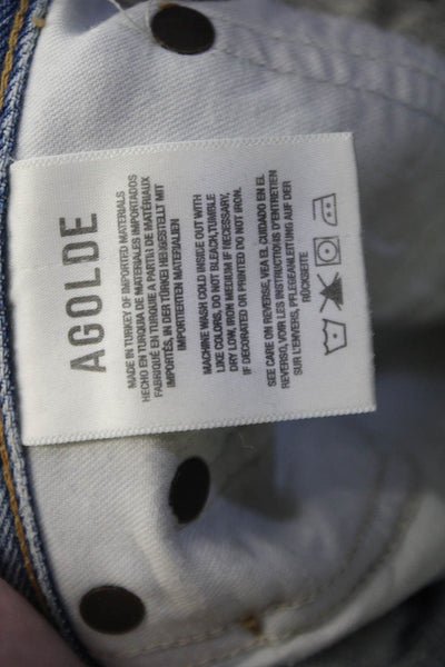 Agolde Womens Button Fly High Rise Medium Wash Distressed Jeans Blue Size 27